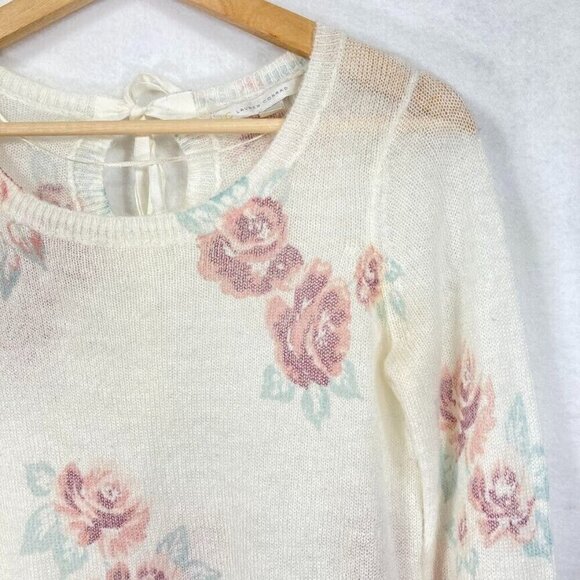 LC Lauren Conrad Oversized Loose Knit Floral Sweater With Ribbon Tie Size XS - Picture 2 of 7